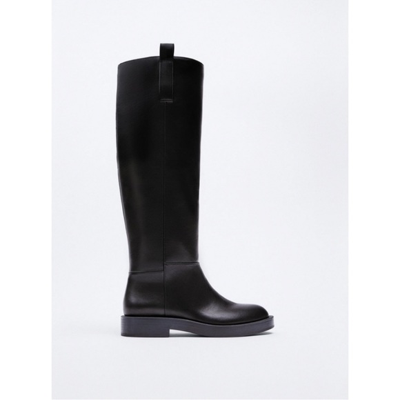 Zara Leather Tall Riding Pull-on Boots Black Size US 6 - Picture 2 of 12